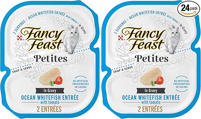 Fancy Feast Purina Petites Ocean Whitefish Entree with Tomato in Gravy Gourmet Wet Cat Food - 2.8 oz. Tubs (Pack of 24)