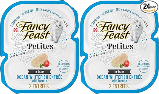 Fancy Feast Purina Petites Ocean Whitefish Entree with Tomato in Gravy Gourmet Wet Cat Food - 2.8 oz. Tubs (Pack of 24)