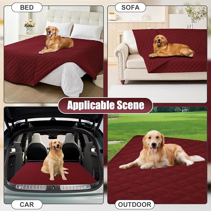Smiry Waterproof Dog Bed Cover Pet Blanket, Soft Washable Dog Blanket for Furniture Bed Couch Sofa Reversible, Checkered (68"x82", Wine Red/Wine Red)