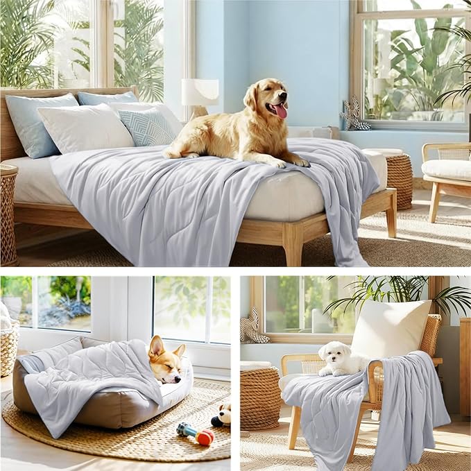 Luciphia Premium Cooling Dog Blanket Washable Q-MAX>0.5 Small Medium Large Pet Mat Puppy Cat Self-Cooling Soft Breathable Calming Throw for Sofa Crate Bed (Light Grey,40x60 inches)