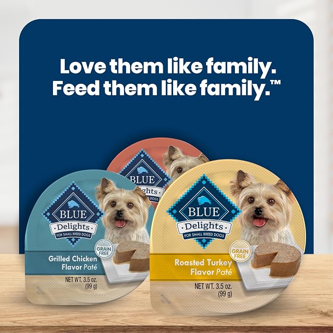 Blue Buffalo Delights Variety Pack Natural Grain Free Wet Dog Food for Small Breed Dogs (Roasted Turkey Flavor Paté and Grilled Chicken Flavor Paté) with Natural Ingredients, 3.5-oz. Each (12 Cups)