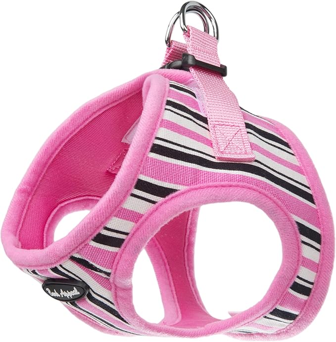 Bark Appeal Pink Stripe Step-in Dog Harness for Small to Medium Sized Pets – Updated Sizing, Re-Measuring is Essential – Soft Vest Harness – Anti-Choke with Adjustable Strap & Heavy Duty Clip – M