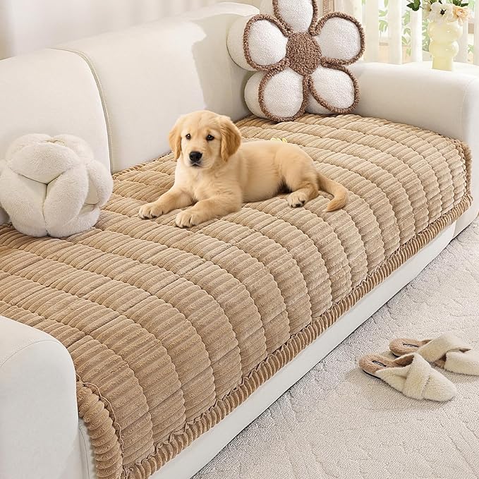 Royhom Couch Cover for Dogs Washable, Soft Thick Pet Couch Covers for Sofa, Pawcart Couch Protector Pet Friendly, Furniture Covers Dog Mat for Couches and Sofas (Khaki, 35.4 x 47.2 Inch)