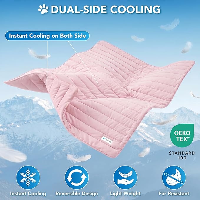PetAmi Dog Cooling Mat, Q-Max Pet Cooling Blanket with Thick Cushioning, Self Cooling Pad for Dogs & Cats, Reversible Summer Mat for Crate, Couch, Kennel, Pink, Small (24x32)