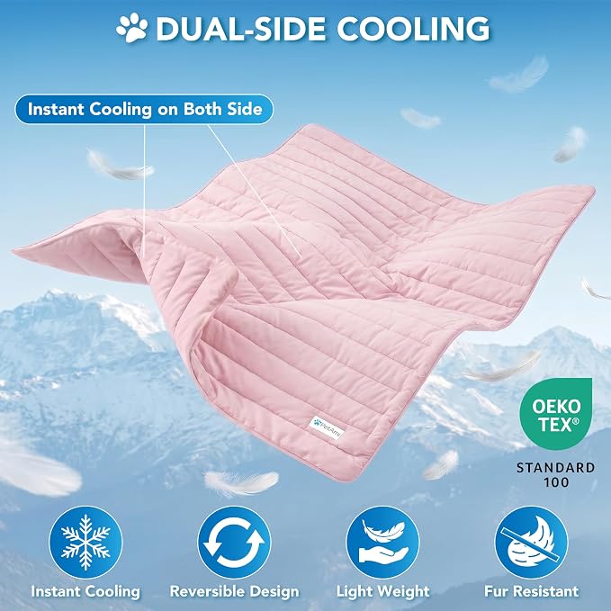PetAmi Dog Cooling Mat, Q-Max Pet Cooling Blanket with Thick Cushioning, Self Cooling Pad for Dogs & Cats, Reversible Summer Mat for Crate, Couch, Kennel, Pink, Medium (29x40)