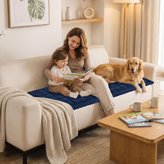 Smiry Couch Cover for Dogs, Non Slip Fuzzy Pet Sofa Covers Washable for 3 Cushion Couch, Soft Thick Furniture Protector for Cats Dogs, Against Fur, Dirt, Scratch Resistant (Navy, 27.6"x70.9")