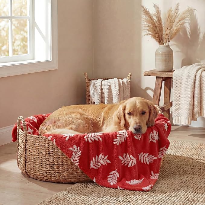 Horaldaily Pets Flannel Blanket, Red Leaves 3D Textured Soft Fuzzy Fluffy Plush Cozy Fleece Premium Blankets for Dog Cat Puppy Kitten Couch Protection, 30x40