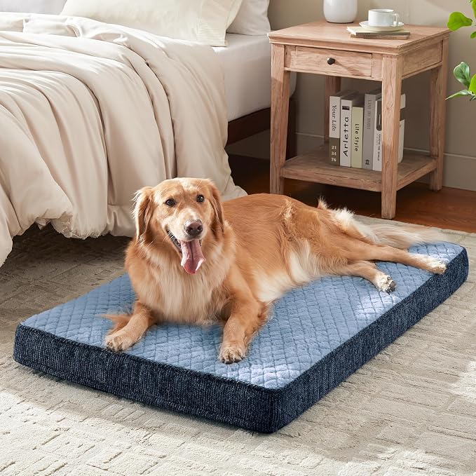 JOEJOY Orthopedic Dog Bed for Extra Large Dogs, Washable Dog Crate Bed Large Sized with Removable Cover, Egg Memory Foam Big Pet Beds, Light Blue, 47"x29"