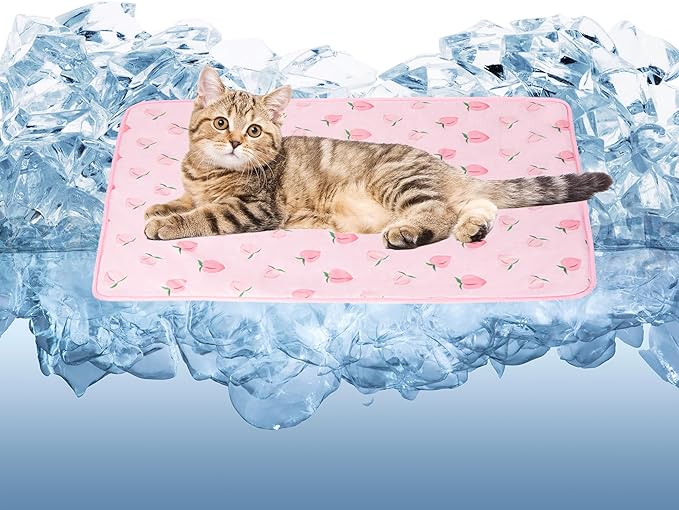DELIFUR Cat Cooling Mat- Pet Cooling Mat Outdoor for Dogs Self Cooling Pad for Kitten Cat Puppy Machine Washable (Small, Pink Peach)