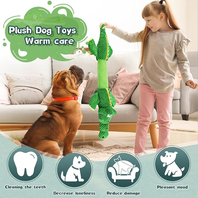 WOWBALA Dog Squeaky Toys, 24-31 Inch Stretchable Crocodile Plush Toy, Interactive Tug of War Toy for Puppies, Small, Medium and Large Dogs, Crinkle Chew Toy for Indoor & Outdoor Fun
