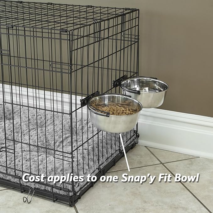 MidWest Homes for Pets Snap'y Fit Stainless Steel Food or Water Bowl, Holds 20 Ounces, Mounts to Wire Crates, No-Tip Design, Rust-Resistant, for Small Dogs and Cats