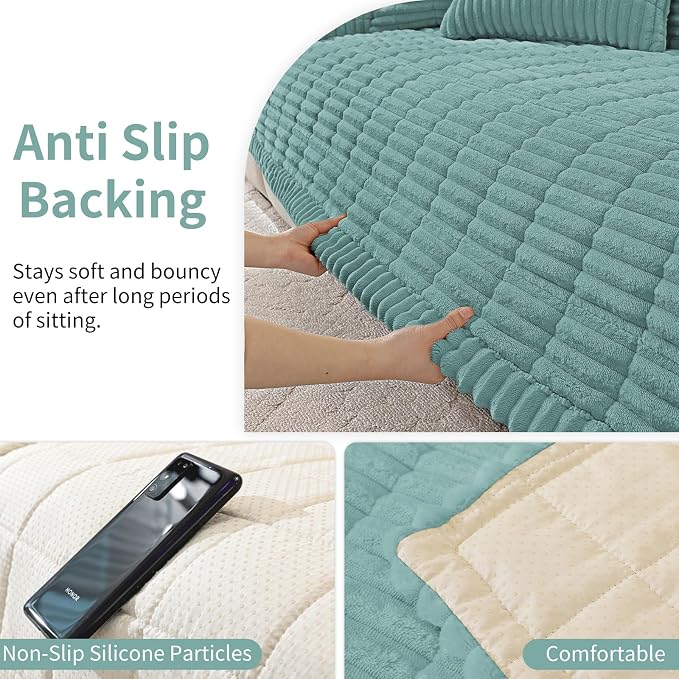 Fuzzy Sofa Headrest Covers for Dogs Washable, Thick Couch Covers for 3 Cushion Sofa Pet Friendly, Non Slip Plush Dog Couch Cover for for Sectional, Loveseat (Turquoise, 27.6" x 35.4")