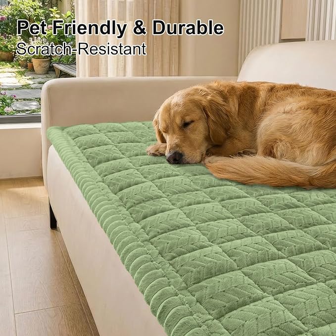 Smiry Couch Cover for Dogs, Non Slip Fuzzy Pet Sofa Covers Washable for 3 Cushion Couch, Soft Thick Furniture Protector for Cats Dogs, Against Fur, Dirt, Scratch Resistant (Grass Green, 35.4"x82.7")