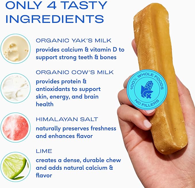 Native Pet Yak Cheese Himalayan Dog Chews - Long Lasting Dental Sticks for Medium Breeds – 100% All Natural Himalayan Yak Chews for Medium Dogs – Cheese Bone for Aggressive Chewers - 3 Per Pack