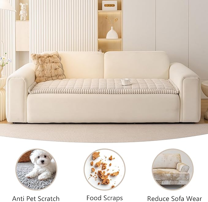 MEETSKY Dog Couch Cover, Non Slip Couch Covers for 3 Cushion Sofa Pet Friendly, Washable Soft Sofa Slipcovers Furniture Protector, Oatmeal, Dog Mat for Couches, 27.6" x 70.9"