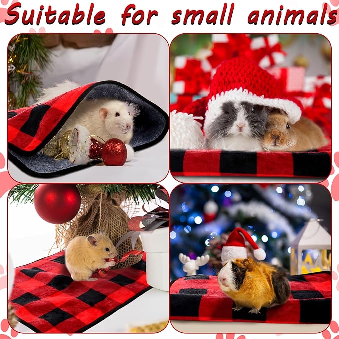 Reginary 4 Pcs Waterproof Guinea Pig Blankets Washable Small Animal Fleece Bedding Absorbent Guinea Pig Cage Liners Reusable Training Pee Pad Pet Sleep Mat for Hamster(Plaid,24 x 16 Inch)