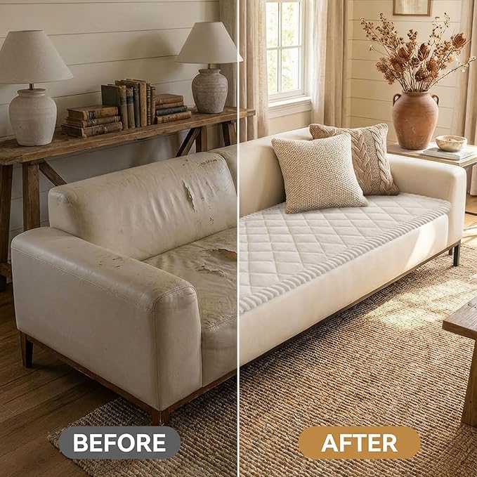 Smiry Couch Cover for Dogs, Non Slip Washable Pet Sofa Protector for Large Dogs, Cats, Fuzzy Plush Sofa Covers for 3 Cushion Couch, Against Fur, Dirt & Scratch Resistant, White, 27.6"×70.9"