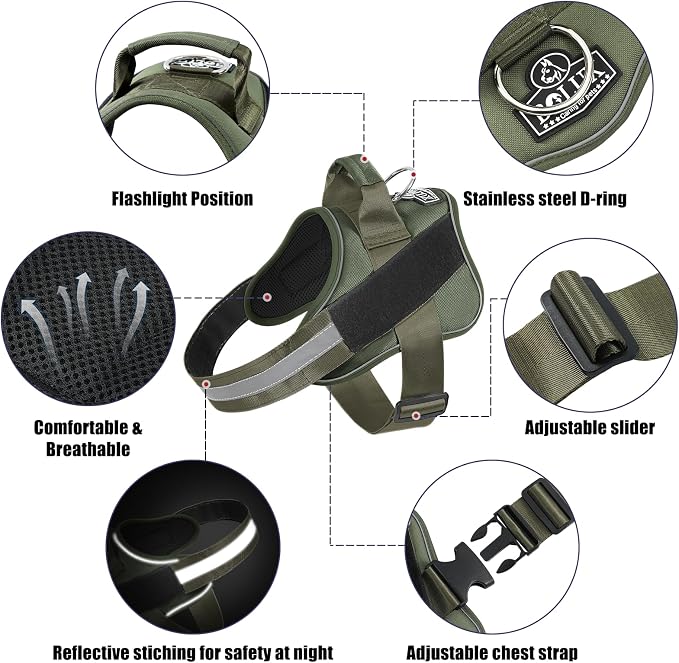 Dog Harness, No-Pull Reflective Dog Vest, Breathable Adjustable Pet Harness with Handle for Outdoor Walking - No More Pulling, Tugging or Choking