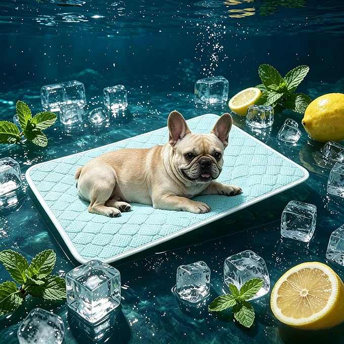 Pet Cooling Mat Scratch Resistant QMAX>0.5 Instant 6-12°F Drop,No Water or Electricity Needed Self Cooling Crate Mat for Bed, Floor, Car Travel Indoor Outdoor Summer Use Light Blue 28" x 22"