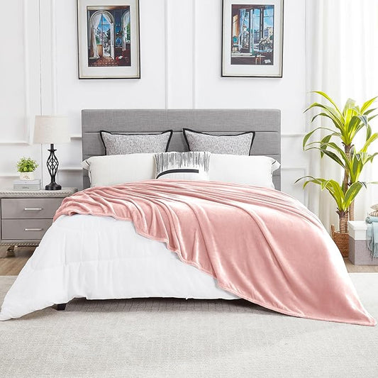 DREAMNINE Oversized Soft Plush Fleece Throw Blanket Twin Size 60" x 80", Decorative Large Solid Lightweight Fluffy Velvet Bed Blankets, Big Cute Cozy Accent Shag Fuzzy Flannel Blanket for Bedroom,Pink