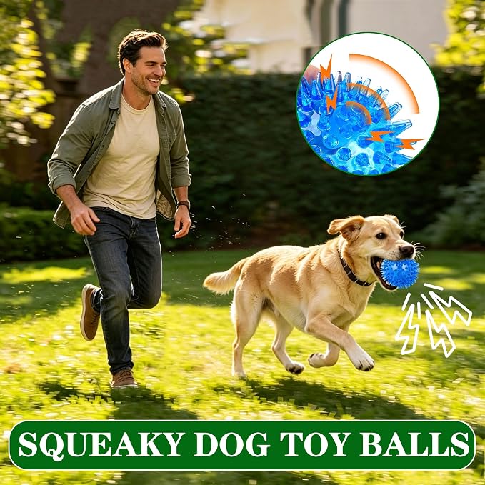 9 Pack Squeaky Dog Balls 2.5″ Dog Toys Balls for Small Medium Dogs Pet Puppy Chew Toys for Teething No Odor Durable Spiky Balls for Teeth Cleaning and Training for Small Dogs（Small）