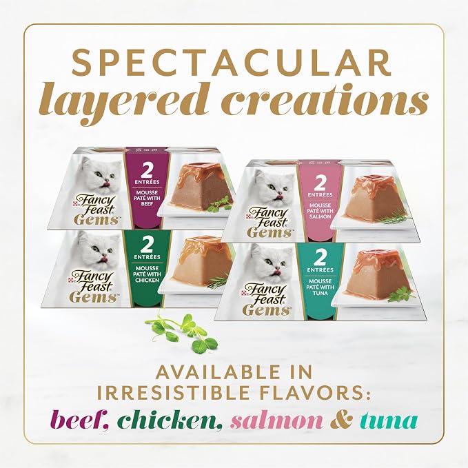 Fancy Feast Gems Pate Cat Food Mousse with Beef and a Halo of Savory Gravy Cat Food - 4 oz. Boxes,(Pack of 16)