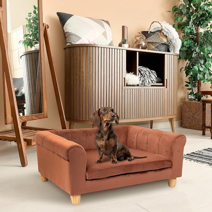 CRITTER SITTERS 33” Faux Suede Ped Bed in Brown, Durable Washable Sofa Couch for Small & Medium Cats & Dogs, Must Have Accessory for Yorkies, Shih Tzus & Frenchies, Kitten & Puppy Essential Furniture