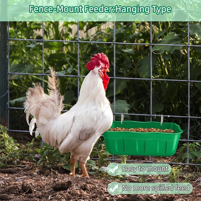 Chicken Feeder Waterer,Hanging Goat Feeders,Feed Trough 3.5 Quart 2 Pack,Hanging Fence Feed Trough for Poultry Livestock,Green