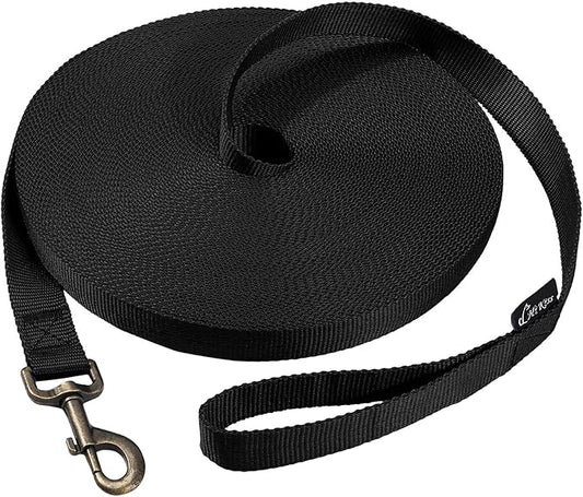 HIKISS Long Dog Leash Obedience Recall Training Agility Lead with Thickening Material for Large Dog - 15ft 20ft 30ft 50ft 100ft Training Leash (Black 50ft)