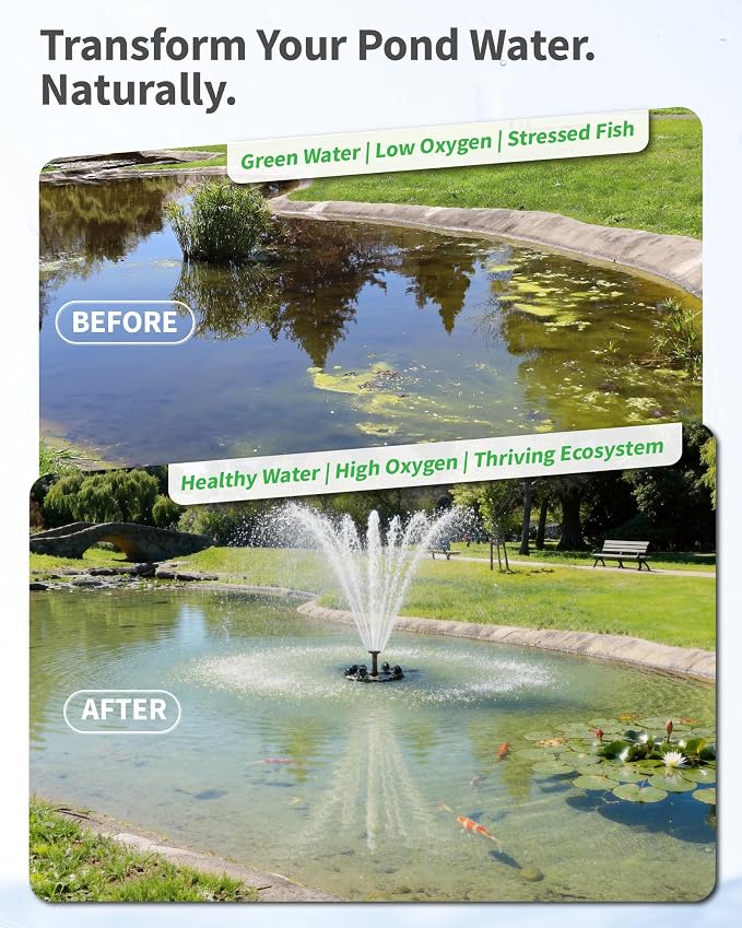 POPOSOAP Floating Fountain with LED Lights, Pond Fountain and Aerator Complete Kit with 1200GPH Water Pump 30FT Power Cord, 3 Spray Styles for Ponds, Pool, Lakes & Water Gardens P145