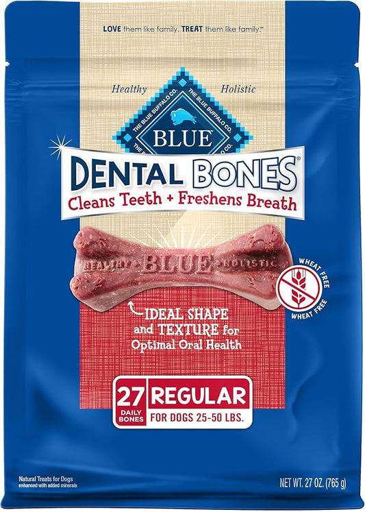 Blue Buffalo Dental Bones Regular Natural Dental Chew Dog Treats Bag Value Pack