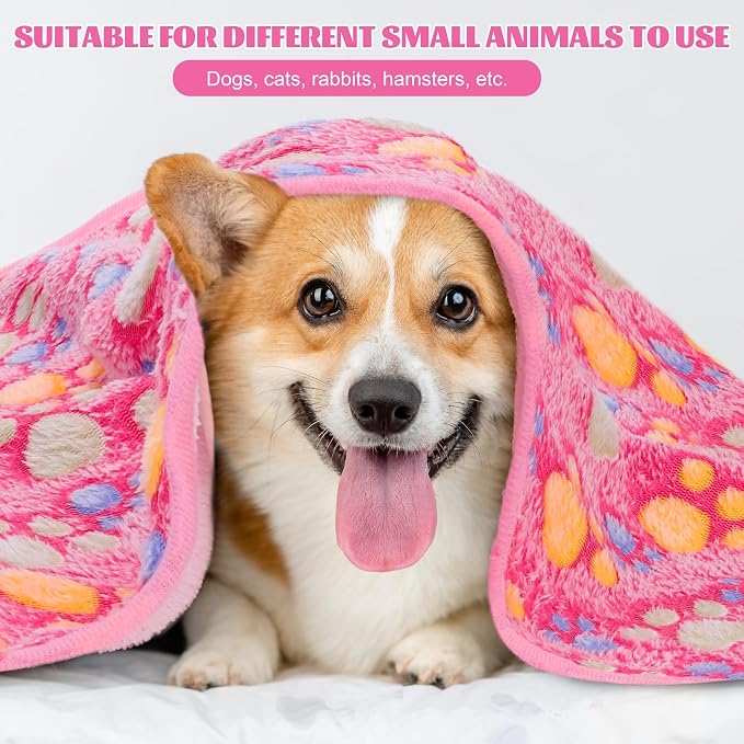 MCEAST 24 Pack Paw Print Plush Pet Blankets 24 x 16 Ultra-Soft & Cozy Small Dog Cat Bedding Mats with 12 Stylish Designs Machine Washable Multipurpose Fluffy Throw for Kennel, Sofa, Travel