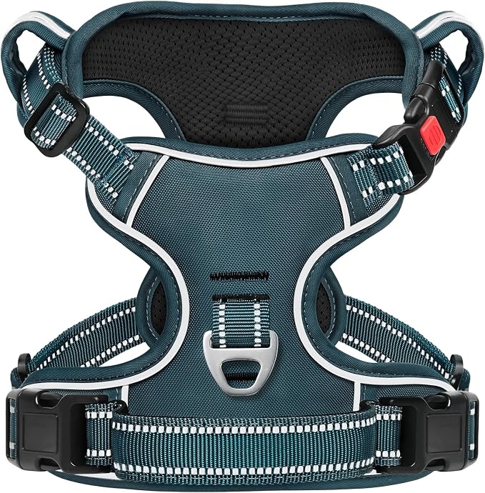 Timos Dog Harness Small Sized, No Pull Pet Harness with Neck Lockable Snap, No Choke Front Clip Reflective Vest, Adjustable Metal Rings 3 Buckles, Easy Control Handle for Small Dogs Blackish Green S