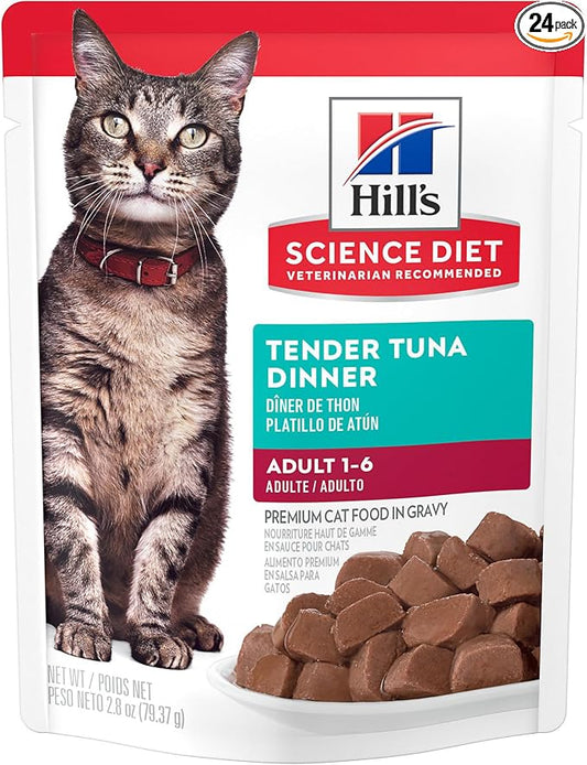 Hill's Science Diet Adult 1-6 Wet Cat Food, Tuna, 2.8 oz. Pouches, 24-Pack