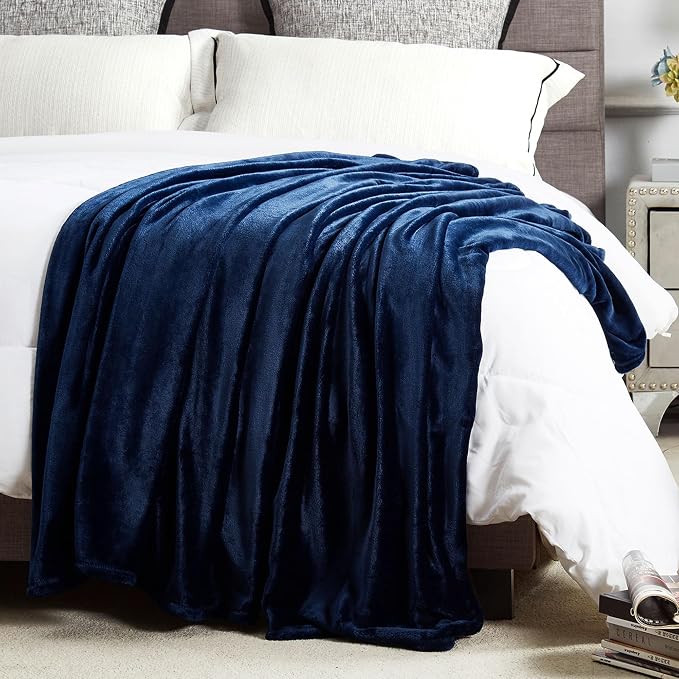 DREAMNINE Pack of 10 Fuzzy Soft Fleece Throw Blanket for Couch Sofa 50" x 60", Decorative Solid Lightweight Velvet Blankets for Chair, Cozy Accent Shaggy Micro Flannel Blanket for Bedroom, Navy Blue