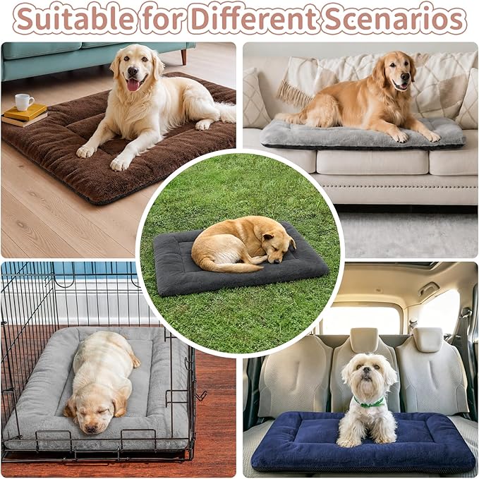 Dog Crate Pad Washable, Ultra Soft Plush Crate Mat for Medium Large Dogs, Non Slip Cushion for Metal Crates, Indoors or Travel, 42 x 28 Inch, Gray