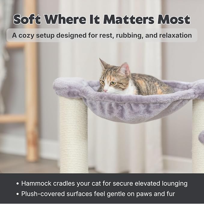 Trixie Baza Cat Scratching Posts, Gray, 15.7" L x 15.7" W x 19.7" H | Indoor Cat Furniture, Plush Hammock, Jute Scratcher Posts, Dangling Toy Ball