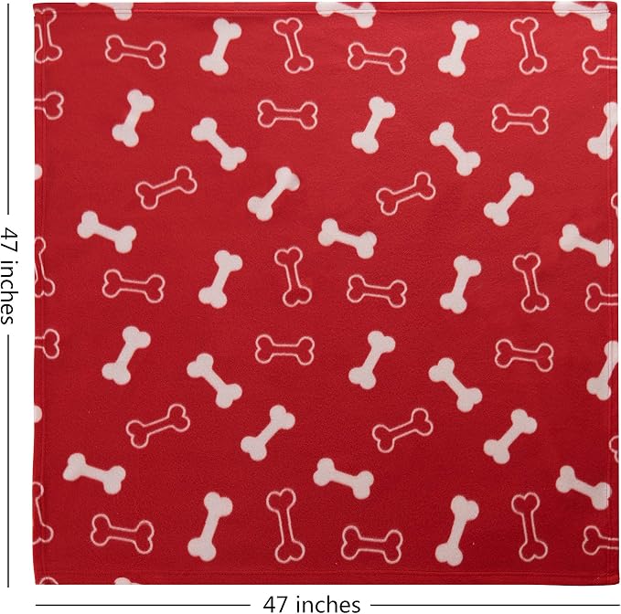 CAI TENG Pet Blanket Dog Blanket Cute Cat Fleece Blankets with Bone and Paw Print Soft Blanket for Kitten Puppy and Other Animals (Pack of 3, 47 x 47 in, Red, Black, Pink)