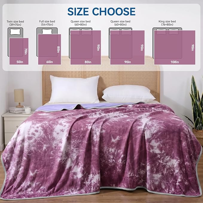 Guohaoi Cooling Throw Blanket for Hot Sleepers, Full Size 60''×90'' Lightweight Breathable Summer Bed Blanket for Couch, Arc-Chill Q-Max >0.5 Cool Fiber,Lightweight Tie Dye Blanket Purple