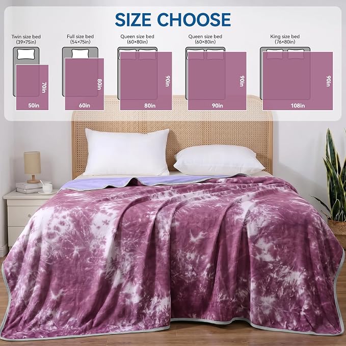 Guohaoi Cooling Throw Blanket for Hot Sleepers, King Size 90''×108'' Lightweight Breathable Summer Bed Blanket for Couch, Arc-Chill Q-Max >0.5 Cool Fiber,Lightweight Tie Dye Blanket Purple