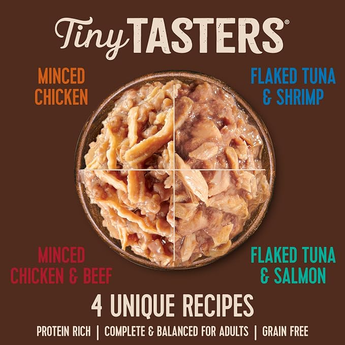 Wellness CORE Tiny Tasters All Forms Variety Pack Adult Wet Cat Food, Natural, Protein Rich, Grain Free, Poultry and Seafood Recipes, 1.75 oz, Pack of 12 Pouches