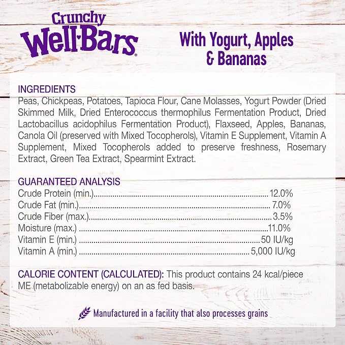 Wellness WellBars Crunchy Dog Training Treats, Natural, Grain Free, Yogurt, Apples and Banana Recipe, 45 oz Bag