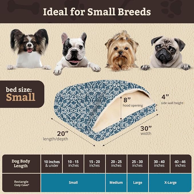 Snoozer Rectangle Cozy Cave Dog Bed - Indoor Dog Bed with Cover Cave, Covered Calming Burrow for Small Sized Pets with Blanket Attached, Enclosed, Washable Cover - Small, Ramey Oxford