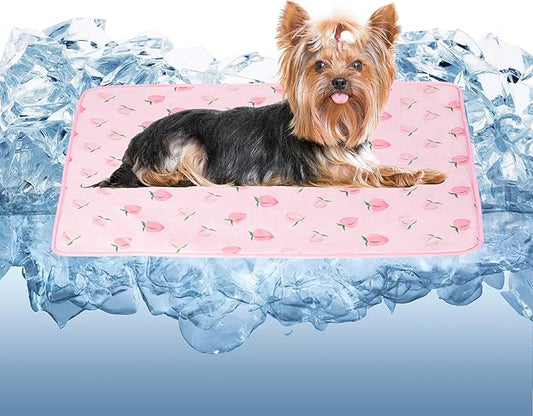 DELIFUR Cat Cooling Mat- Pet Cooling Mat Outdoor for Dogs Self Cooling Pad for Kitten Cat Puppy Machine Washable (Medium, Pink Peach)