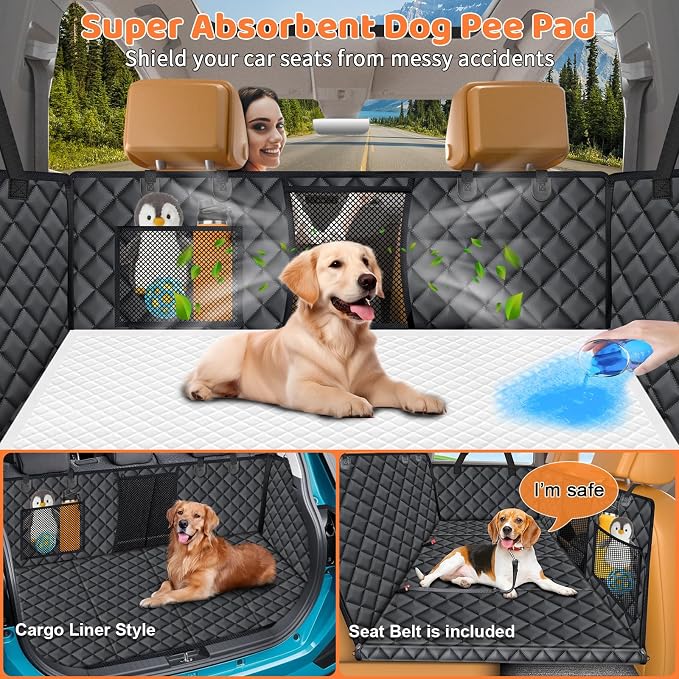 URPOWER Hard Bottom Dog Car Seat Cover for Pets 100% Waterproof Seat Cover Hammock 600D Heavy Duty Scratch Proof Nonslip Durable Soft Back Seat Covers for Cars Trucks and SUVs