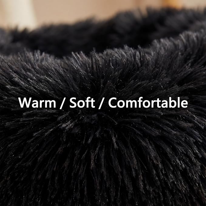 Tiny Dog Bed 15 Inch for Extra Small Dogs,Washable Puppy Bed,Soft Faux Fur Calming Donut Bed for Chihuahua Yorkie Maltese Pomeranian,Black