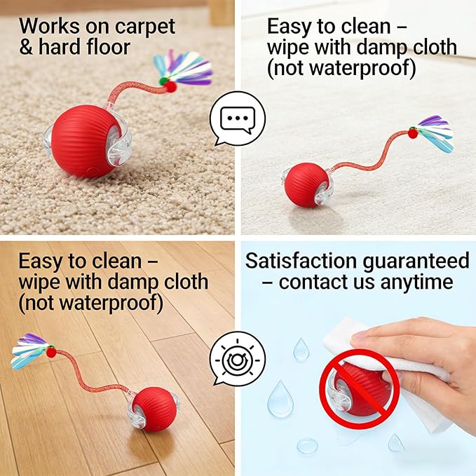 New Upgraded Interactive Cat Toy Ball – Smart Automatic Rolling Stimulating Chasing Teaser Ball for Bored Indoor Adult Cats and Dogs (Red)