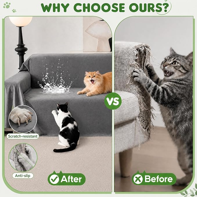 Loiion Cat Scratch Furniture Protector, 91"X71" | Ultra Soft, Waterproof, Anti-Slip, Pet-Friendly for Pets and Kids