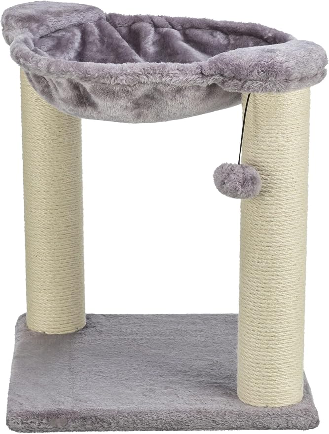 Trixie Baza Cat Scratching Posts, Gray, 15.7" L x 15.7" W x 19.7" H | Indoor Cat Furniture, Plush Hammock, Jute Scratcher Posts, Dangling Toy Ball