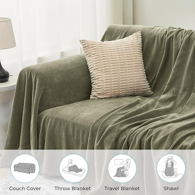 CAPALOCA Sectional Couch Covers, 2 Pieces Chenille Sofa Cover L Shaped Couch Cover Blanket for Dogs Washable Sofa Slipcovers Pet Furniture Protector (XXX-Large: 71" x 118" + 91" x 134", Sage Green)